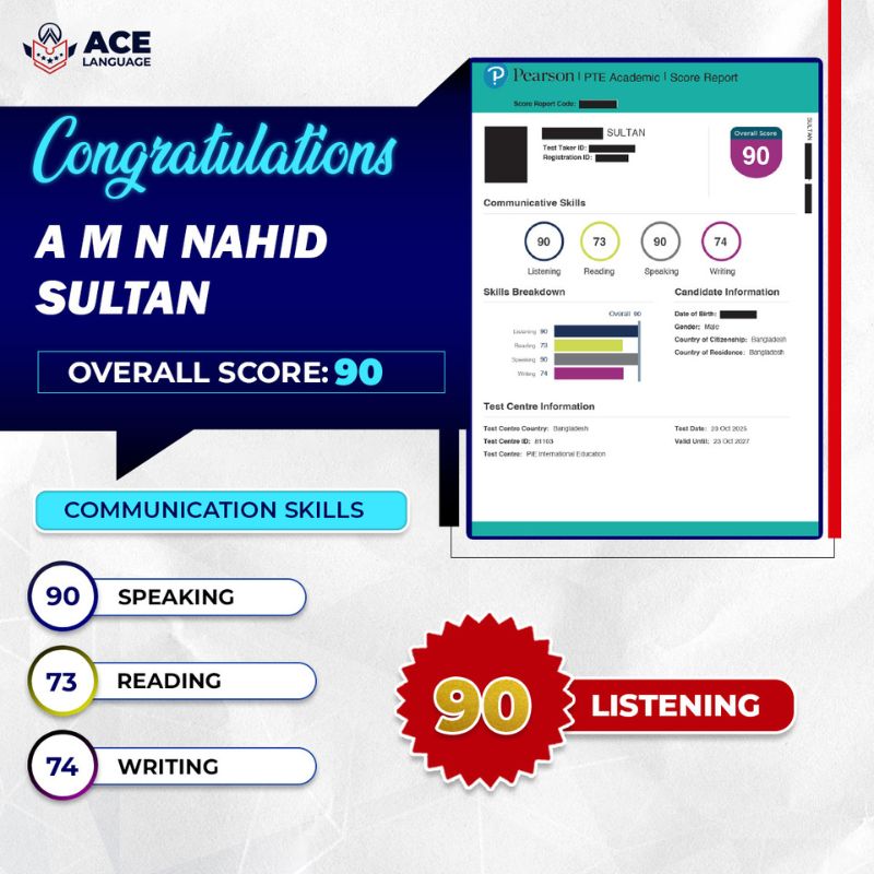 PTE student at ACE Language