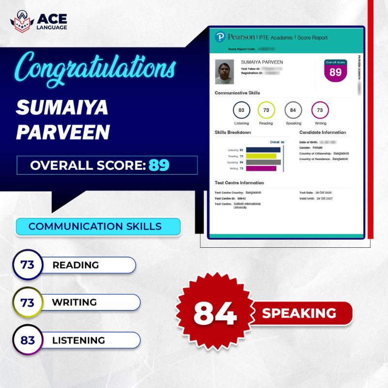 PTE student at ACE Language