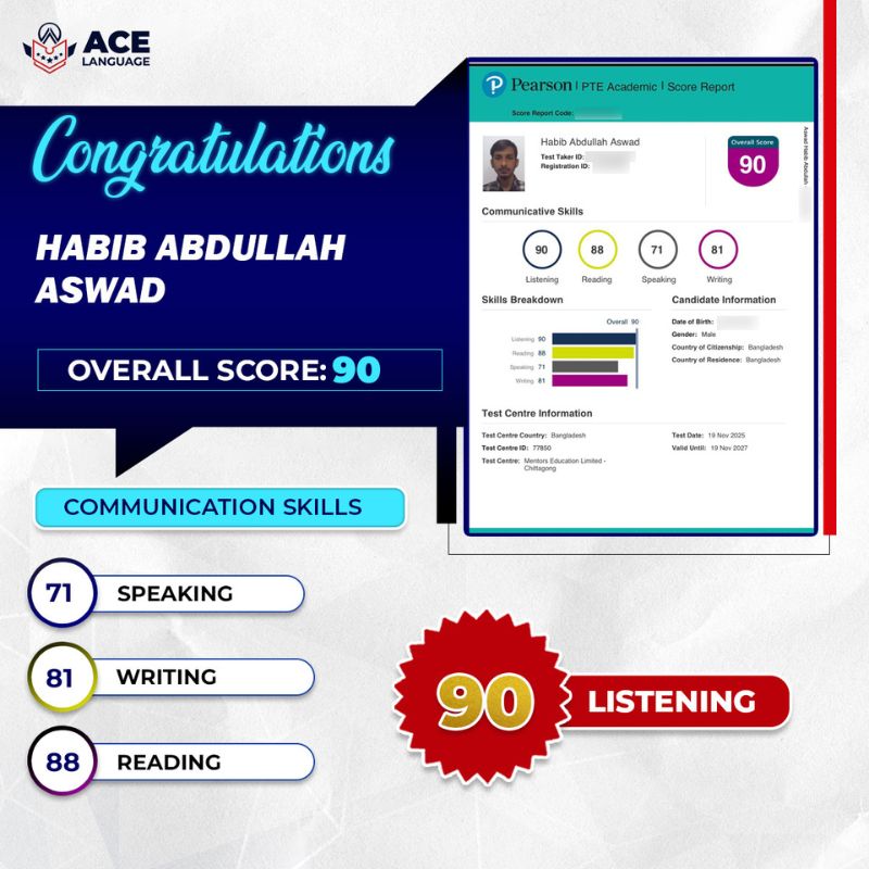 PTE student at ACE Language
