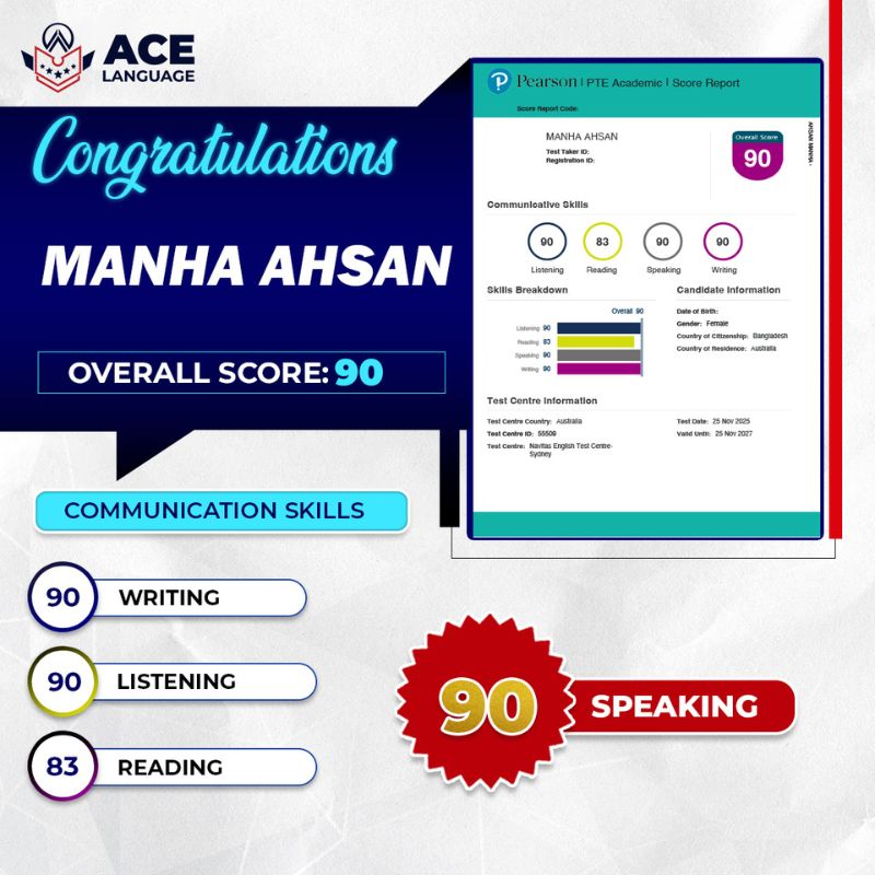 PTE student at ACE Language